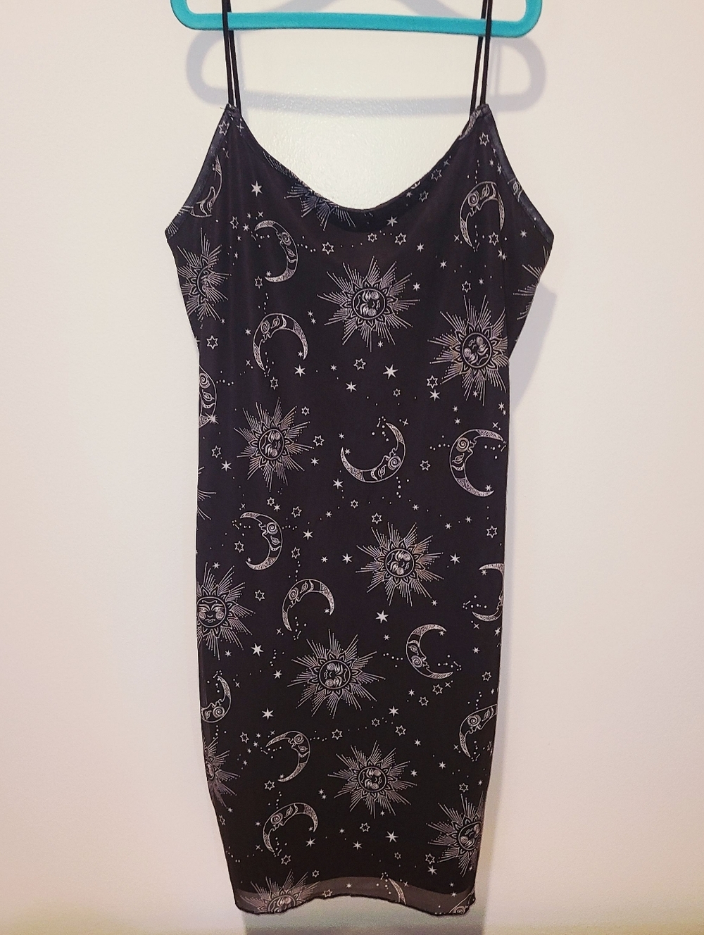 Black Sun Moon Stars Slip Dress Prom/Formal
